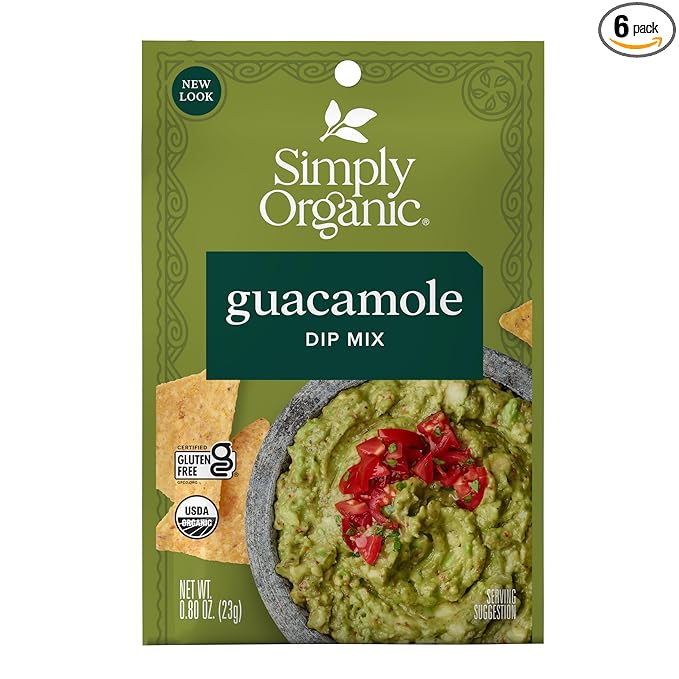 Simply Organic Guacamole Sauce Mix 4 Ounce Pouch Just Add Avocados for Zesty Robust and Creamy Guacamole (Pack of 6)