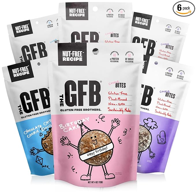 The GFB Gluten Free Protein Cookie Bites Nut Free Variety Pack – Super Tasty Allergen Friendly Fudge Brownie Cookie Dough &amp Birthday Cake Vegan Protein Bites 4 Oz (6 Count)