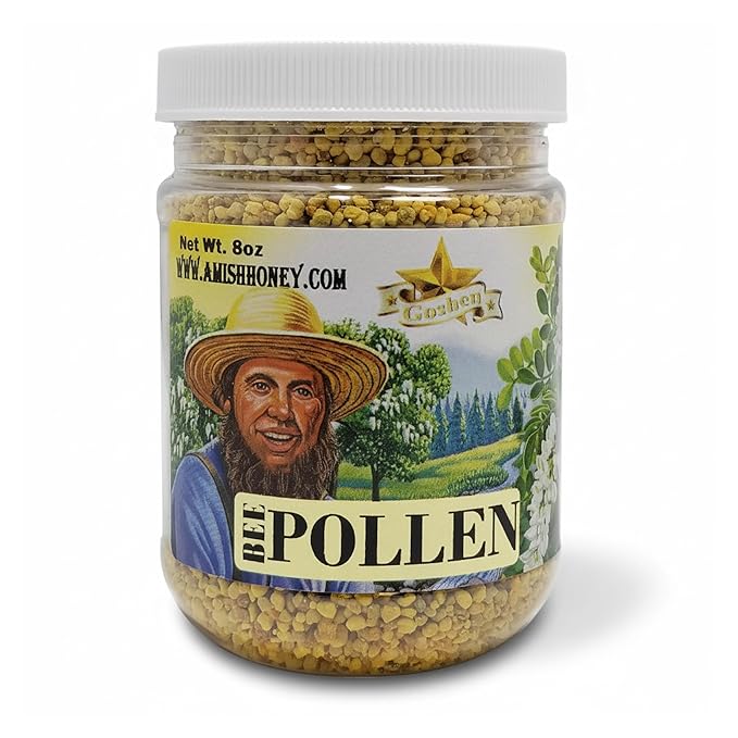 Goshen Amish Country Raw Honey Bee Pollen - Whole Granules - Domestic - Unfiltered Unprocessed Pure &amp Natural Bee Essence - Wellness &amp Energy - Naturally Dairy &amp Gluten Free - 8oz
