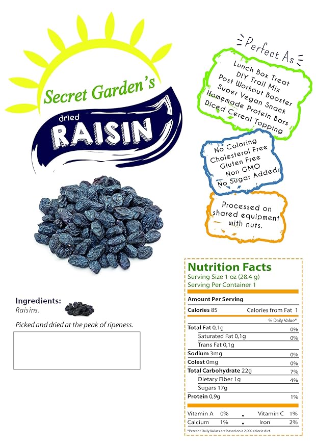 Secret Garden`s Dried Fruit Variety Pack No Added Sugar Fresh Natural Healthy Snacks(Raisin 2LB)
