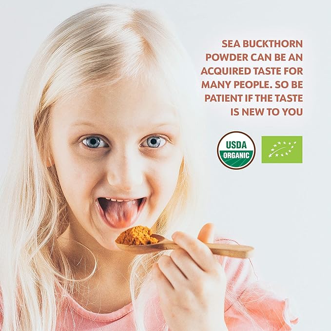 LOOV Organic Sea Buckthorn Berry Powder High in Fiber Omegas Vitamin C Vitamin E Made from Whole Berries 4 Oz Grown in Nordic Climate 23-Day Supply No Added Sugar Non-GMO