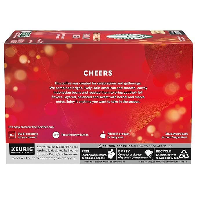 Starbucks K-Cup Coffee Pods Medium Roast Coffee for Keurig Brewers Holiday Blend 100% Arabica Limited Edition Holiday Coffee 1 Box (10 Pods)