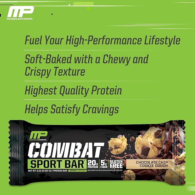 Muscle Pharm Combat 4lb Chocolate Milk Protein and Combat Chocolate Chip Cookie Dough Sport Bars