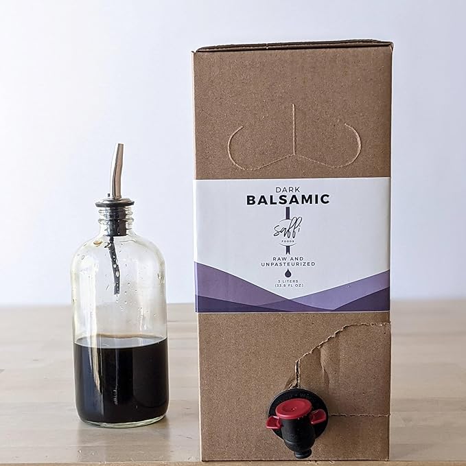 SAFFI SAANA Dark Balsamic Vinegar | Barrel-Aged Pedro Ximénez Grapes from Jerez Spain | Organic Raw &amp Unpasteurized | Eco Refill 3 L