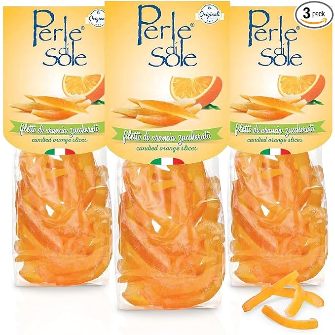 Perle di Sole Candied Orange Peels in Powdered Sugar - Made in Italy Orange Peel Slices - Pack of 3 (3.5 oz | 100 g)