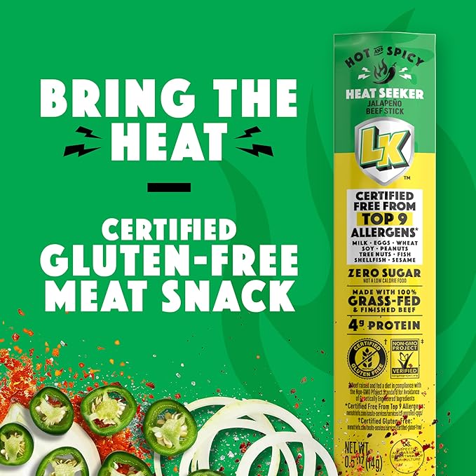 Lorissa's Kitchen Heat Seeker Jalapeno Mini Beef Sticks - (Pack of 24) 0.5 oz Meat Sticks - Ready to Eat Protein Snacks - Free from Top 9 Allergens - Made with Grass-Fed &amp Finished Beef - Zero Sug
