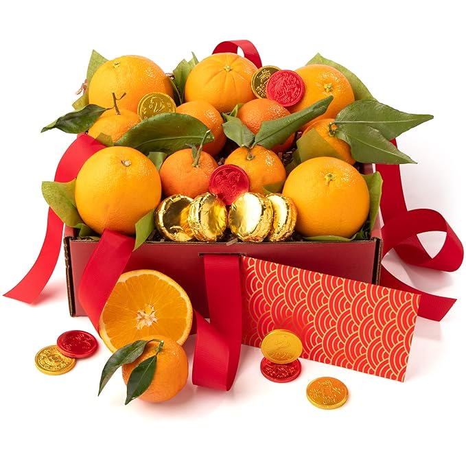 Lunar New Year Fruit &amp Chocolate Gift Box – Fresh Premium Fruit with Artisan Chocolates Chinese New Year Gift Basket for Family Friends &amp Corporate Gifting