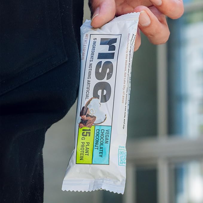 Rise Pea Protein Bar - Chocolately Coconut | Breakfast Bar &amp Protein Snack 15g Protein Just 5 Whole Food Ingredients Non-GMO Gluten-Free Soy Free