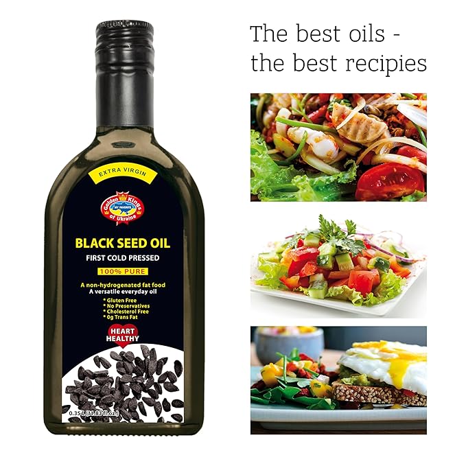 Black Seed Oil Cold Pressed Glass Bottle 11.83 OZ from Ukraine - Black Cumin Seed Cooking Oil for Soups Salads Baking