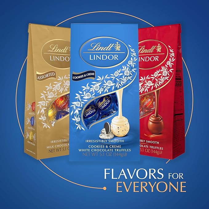 Lindt LINDOR Cookies and Creme White Chocolate Candy Truffles Chocolates with Smooth Melting Truffle Center 5.1 oz. Bag (6 Pack)