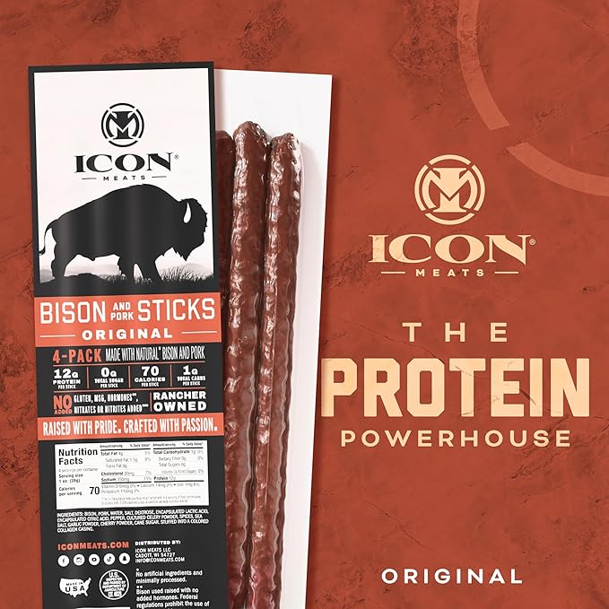 ICON Meats Snack Sticks Sampler 6 Pack High Protein Snacks Assorted Bison Elk Venison &amp Pork Jerky 4 Meat Sticks per Pack Gluten Free Low Sugar Made in the USA Gifts for Him