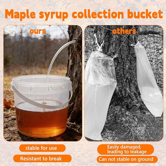 BOUTICOL 10 PCS Maple Syrup Collection Buckets - 5 L Clear Plastic Maple Syrup Tapping Containers with Lids for Experts or Beginners Maple Birch Syrup Collection Supplies