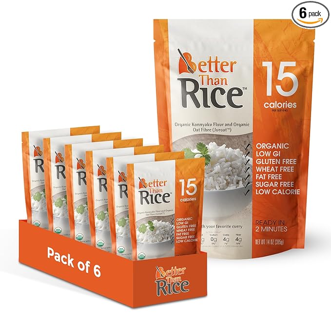 Better Than Pasta Organic Shirataki Rice – USDA Organic Zero Net Carbs Keto &amp Diabetic Friendly Gluten-Free Wheat-Free Low-Calorie Plant-Based Non-GMO No Odor Ready-to-Eat Konjac Noodles