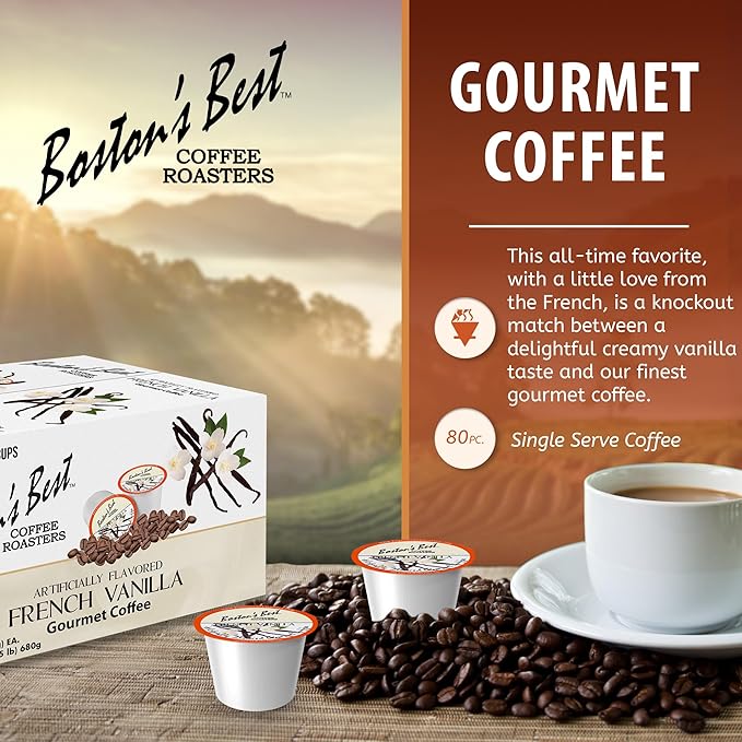 Boston’s Best - French Vanilla Medium Roast Gourmet Delicious Flavored Coffee Compatible with Keurig Coffee Maker 1 Count (80 Single Serve Cups)
