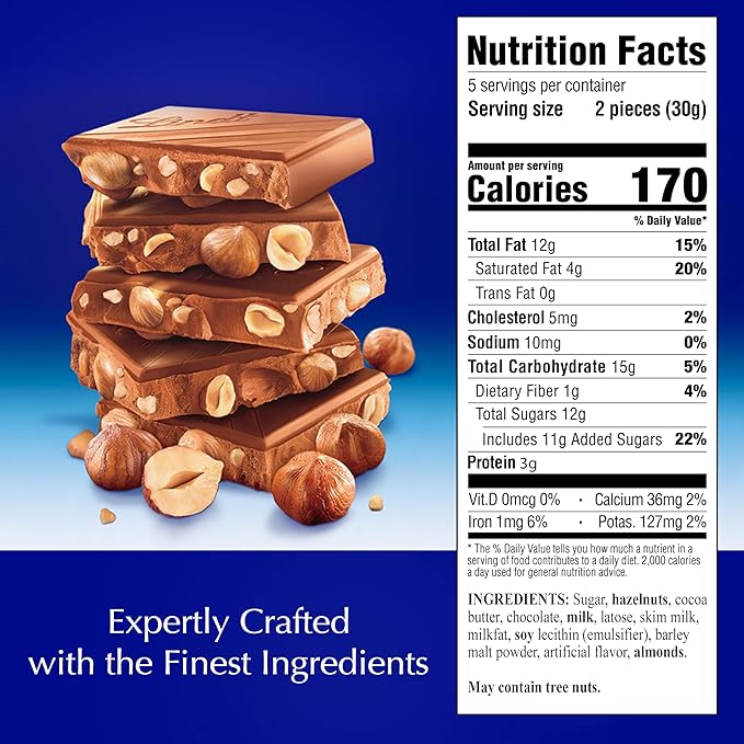Lindt CLASSIC RECIPE Whole Hazelnut Milk Chocolate Candy Bar Milk Chocolate Candy 5.3 oz. (14 Pack)