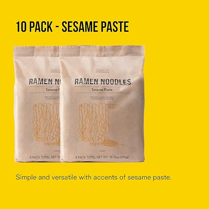 Public Goods Ramen Noodles | Brothless Vegan &amp Vegetarian Instant Ramen | Healthy High Protein Asian Noodle | Preservative Free | No Added MSG | Sesame Paste (10 Pack)