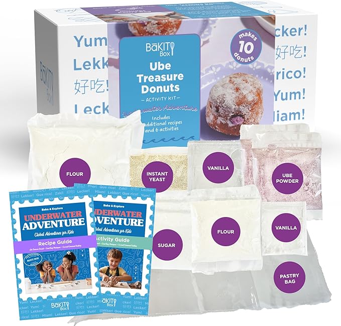 BāKIT Box Ube Treasure Donuts Kit – Make Ube Donuts at Home with Kids | Baking Kit with STEM Activities Pre-Measured Ingredients and Educational Fun