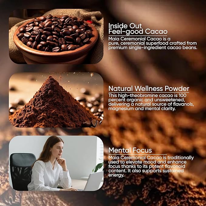 Maia Ceremonial Cacao Maia Cacao Powder Supplement with Flavanol Theobromine Magnesium &amp Flavonoids Blend Supports Circulation &amp Cardiovascular Health Balances Mood Boosts Energy Zero S