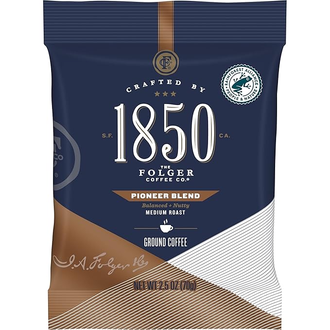 Folgers 1850 Pioneer Blend Medium Roast Ground Coffee Fraction Pack 2.5 Ounce (Pack of 24)