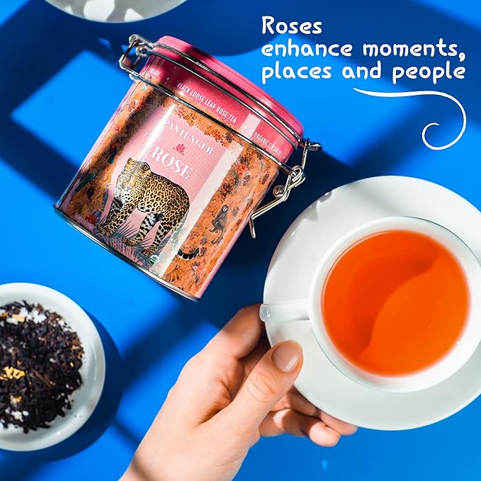 Rose Tea Bags -20 XL Pyramid Sachets- Rose Tea Organic. Tea Blends -Finest Moroccan Rose Petals and Ceylon OP Black Tea Leaves from Uva- Pantenger Organic Tea Blend. Black Rose Tea.