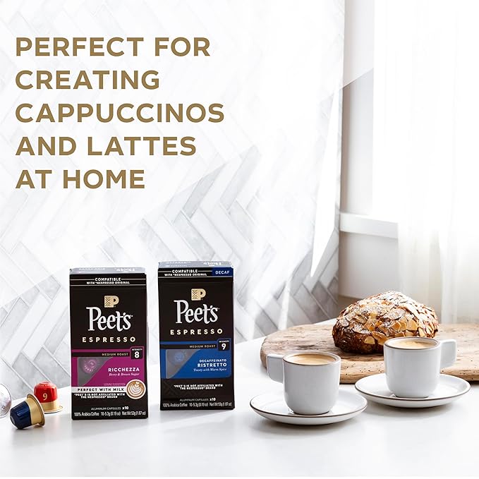 Peet's Coffee Medium Roast Espresso Capsules Compatible with Nespresso Original Machine - Crema Scura Intensity 9 100 Count (10 Boxes of 10 Espresso Capsules) (Pack of 2)