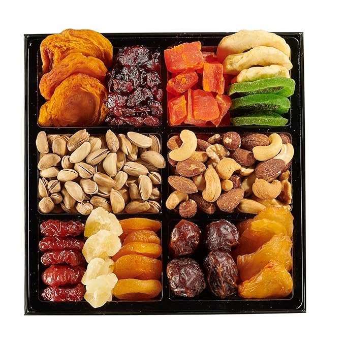 Dried Fruit &amp Nuts Gift Basket Arrangement Platter Gourmet Food Snack Box For Christmas New Years Birthday Care Package Healthy Kosher - Her Him - 12 Snackberry Assortment (12-Pack)