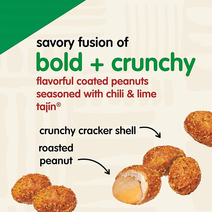 Snak Club Tajin Crunchy Peanuts Nuts with Chili and Lime Seasoning Mild 2.25 oz Snack Bags 12 Pack