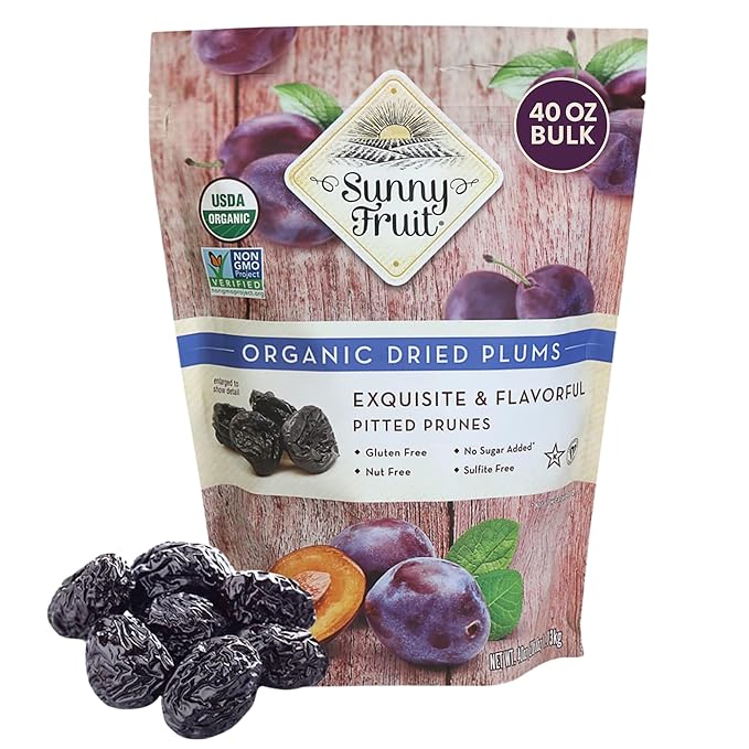 Sunny Fruit Soft Organic Pitted Prunes 2.5 Pound Bulk Bag | No Preservatives No Sugar Added | Healthy Naturally Sweet Dried Plums | High Fiber Dried Fruit | ORGANIC NON-GMO VEGAN HALAL KOSHER