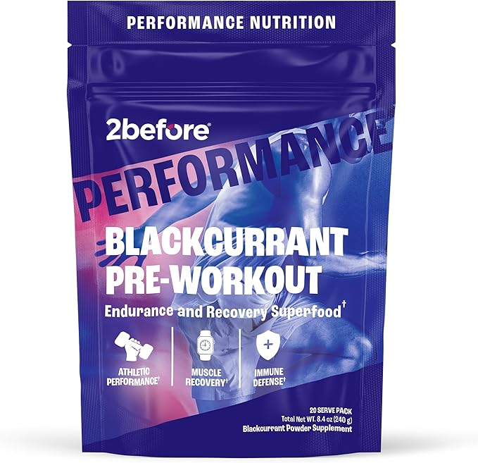 2before Blackcurrant I All Natural Vegan Pre Workout Caffeine Free I Clean Energy Endurance Recovery I Pre Workout Women and Men I 20 Servings Pouch I Informed Sports Certified