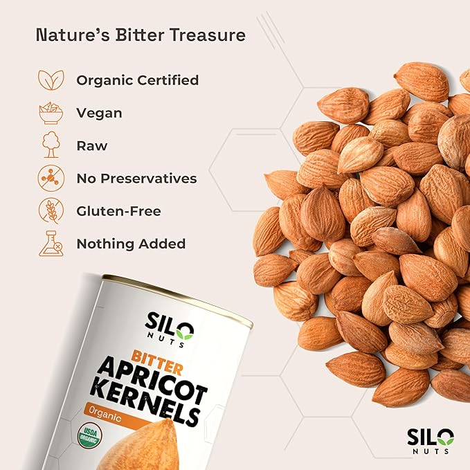 SILO Nuts Organic Bitter Apricot Kernels - 16 oz USDA Certified Organic Bitter Apricot Seeds - Natural &amp Non-GMO Premium Quality Kernals No Sulfur or Additives
