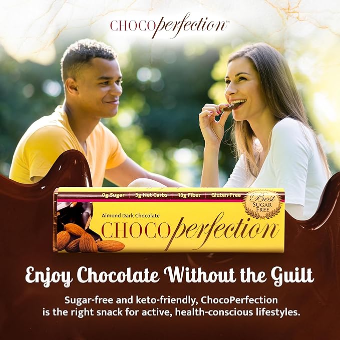 ChocoPerfection Dark Almond Sugar Free Chocolate Gift Box of 12 50g Bars