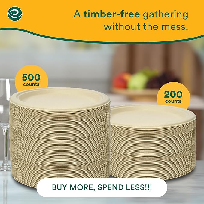 ECO SOUL 6 Inch Compostable Disposable Paper Plates [750 Pack] Food Safe 100% Virgin Bagasse Pulp Heavy Duty Microwave Safe Small Round Dessert Appetizer Plate for Party Picnic &amp BBQ (Brown)