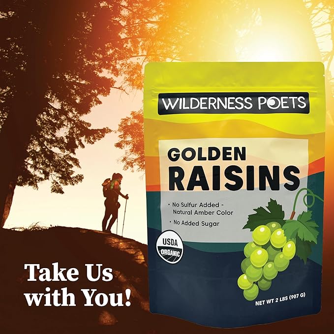 Wilderness Poets Organic Golden Raisins - No added sugar - Bulk Dried Fruit (2 Pound - 32 Ounce)