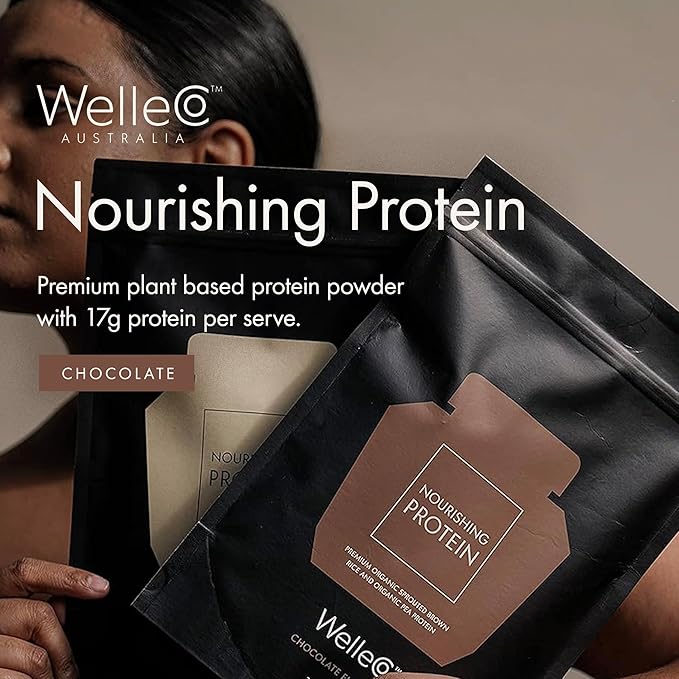 WelleCo Plant-Based Chocolate Protein Powder Organic Brown Rice &amp Pea Blend 16g Protein per Serving Dairy-Free Supplement for Energy Recovery &amp Daily Nutrition 35.2 oz