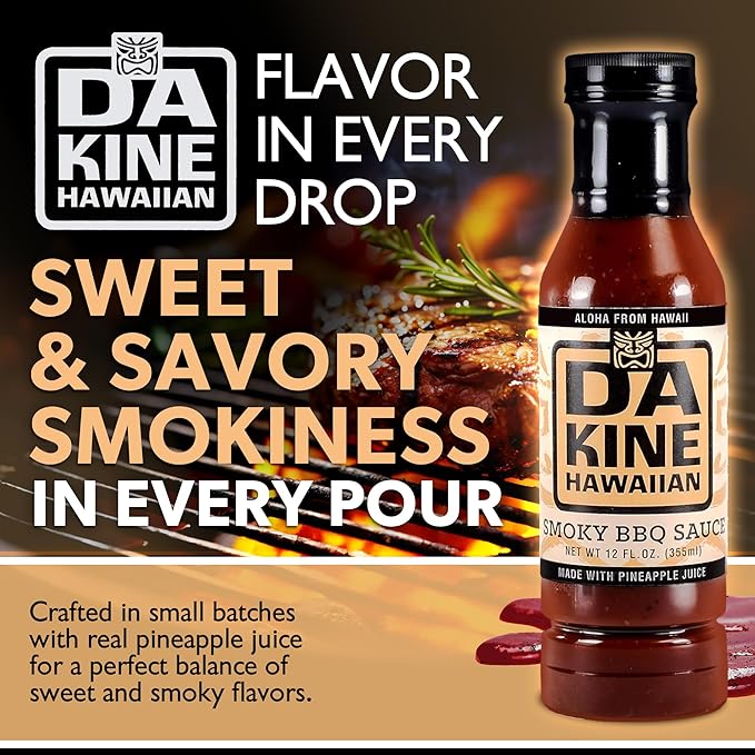 Da Kine Hawaiian Smoky BBQ Sauce Premium Gourmet Barbecue Sauce Made in Small Batches Gluten-Free BBQ Sauce for Meat Fish and Vegetables - Smoky (3 Pack)