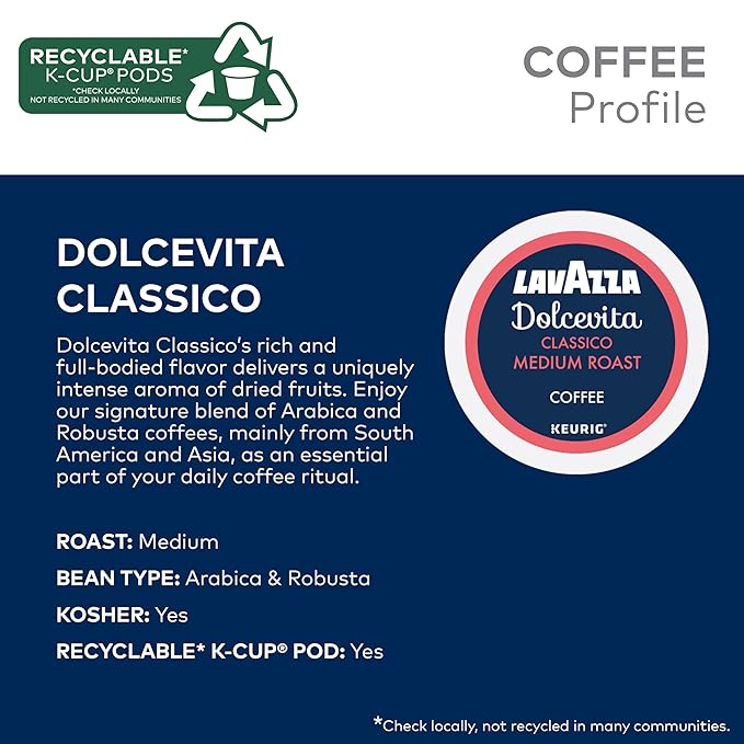 Lavazza Classico Medium Roast Coffee Keurig K-Cups 60 Count 10 Count (Pack of 6)