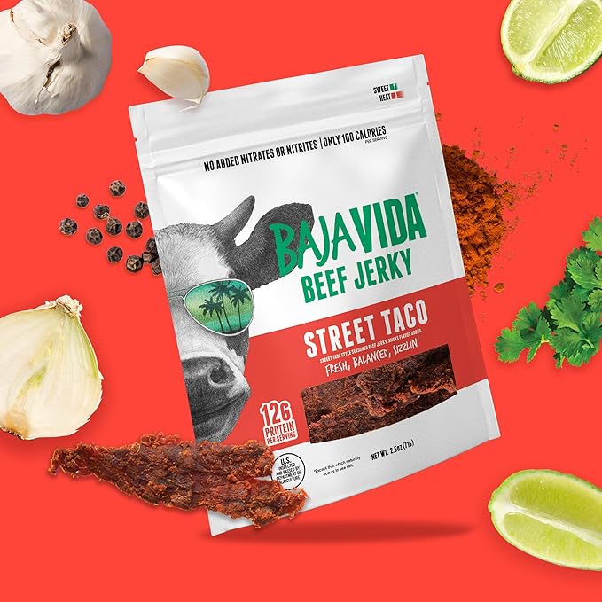 Baja Vida Street Taco Beef Jerky - Sweet and Spicy Beef Jerky Snack Packs Healthy Jerky Gluten-Free All-Natural Beef No MSG Made in the USA - 2.5 Oz Bags (Pack of 3)