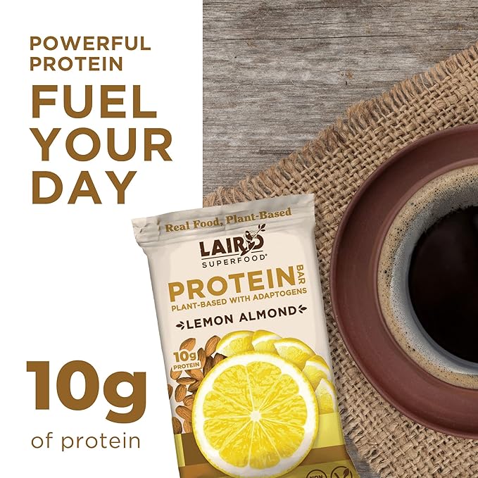 Laird Superfood Functional Protein Bars – Protein Bar but Better with Real Ingredients Functional Mushrooms 10g Plant-Based Protein 6g Fiber - Non-GMO - Lemon Almond 10 Count (Pack of 1)