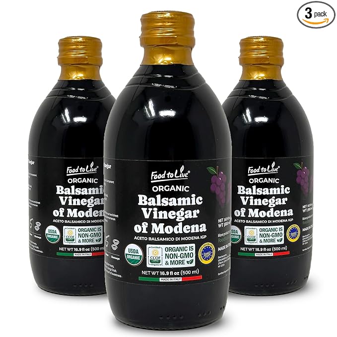 Food To Live Organic Balsamic Vinegar of Modena 500 ml – Italian Unfiltered Unpasteurized Aceto Balsamico di Modena IGP Non-GMO Vegan (Pack of 3)