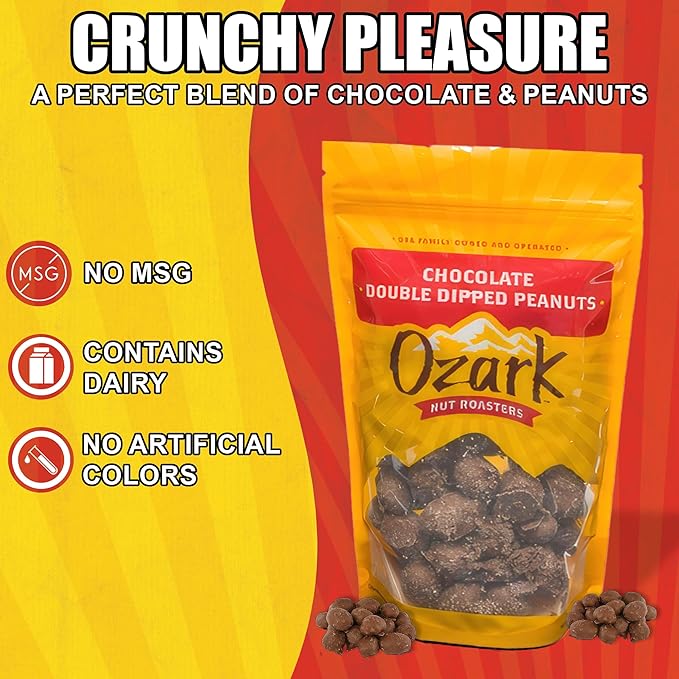 OZARK NUT ROASTERS Double Dipped Chocolate Peanuts Flavored Snack Nuts World-Class Gourmet Candied Peanuts Resealable Pack of 2 (16 oz)