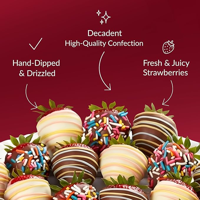 Shari’s Berries 4 Sprinkle Birthday Cake &amp 6 Chocolate Covered Strawberries | Birthday Gift Delivery | Valentine's Day Anniversary Birthdays Congratulations &amp Thank You’s (4 Cake 6 Berri