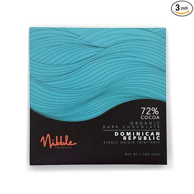 Nibble Chocolate Dominican Republic 72% | 3 Pack | Certified Organic | Vegan | 2 Ingredients | Gluten &amp Soy Free |
