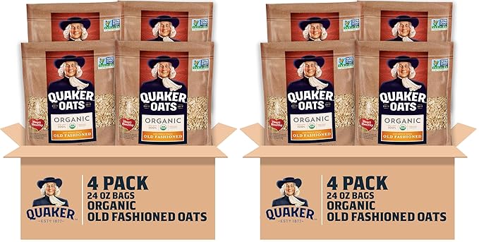 Quaker Old Fashioned Rolled OatsUSDA OrganicNon GMO Project Verified24oz Resealable Bags(Pack of 8)
