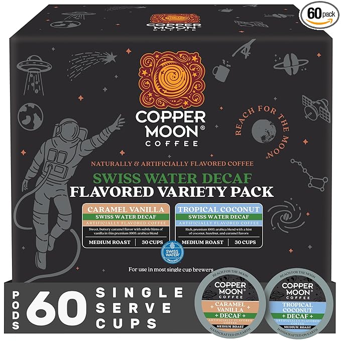 Copper Moon Coffee Swiss Water Decaf Flavored Variety Pack 60 Count ...