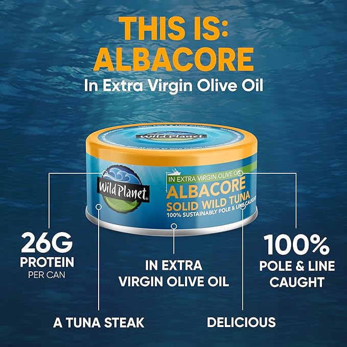 Wild Planet Albacore Wild Tuna in Extra Virgin Olive Oil Canned Tuna Sustainably Wild-Caught Pole &amp Line 5oz (Pack of 12)