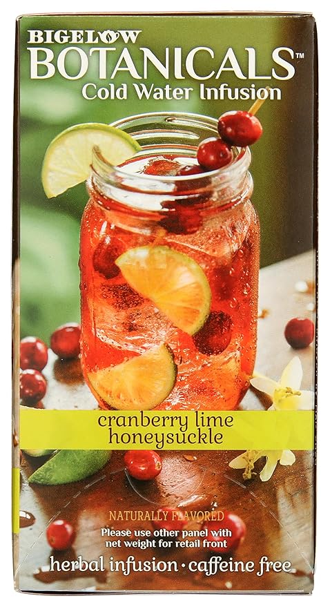 Bigelow Botanicals Cold Water Infusion Cranberry Lime Honeysuckle Tea Bags 18 Count Box (Pack of 1) Herbal Infusion Caffeine Free 18 Tea Bags Total