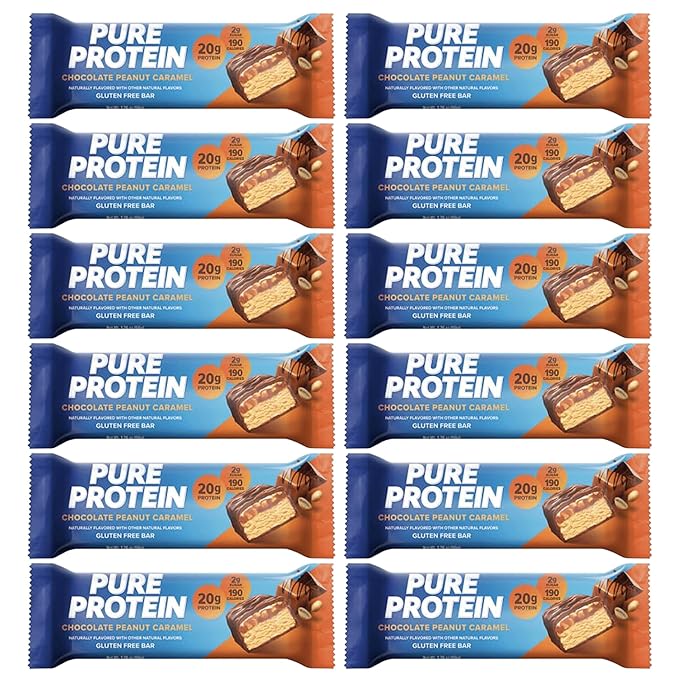 Pure Protein Bars High Protein Nutritious Snacks to Support Energy Low Sugar 1.75oz Gluten Free 12 Pack Chocolate Peanut Caramel