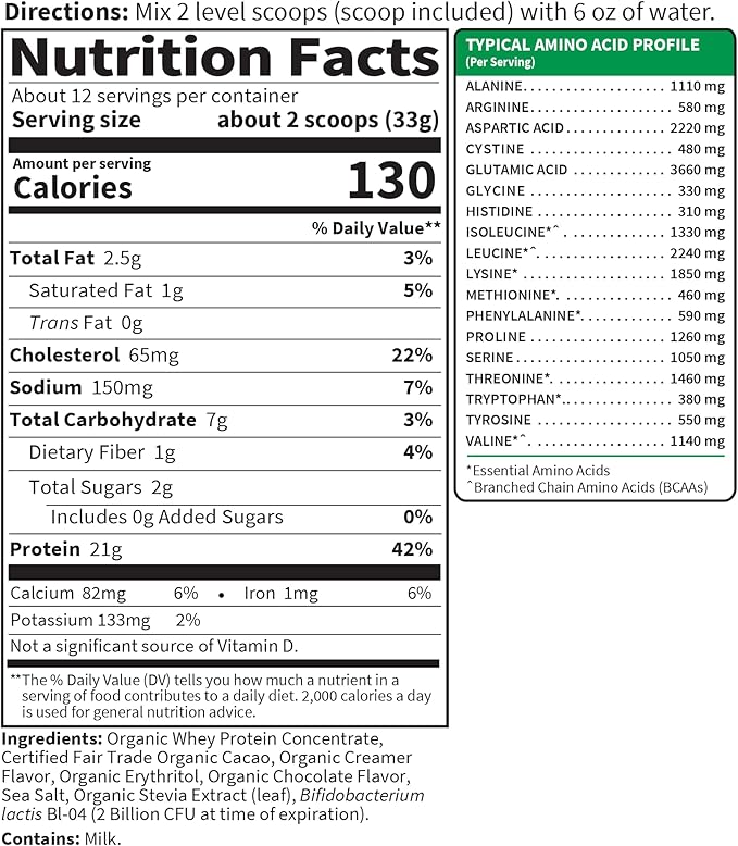Garden of Life Organic Whey Protein Chocolate Grass Fed Protein Powder – 21g Muscle-Building Powder with Probiotics &amp BCAAs Post-Workout Recovery Hormone-Free Non-GMO Gluten-Free 12 Servings