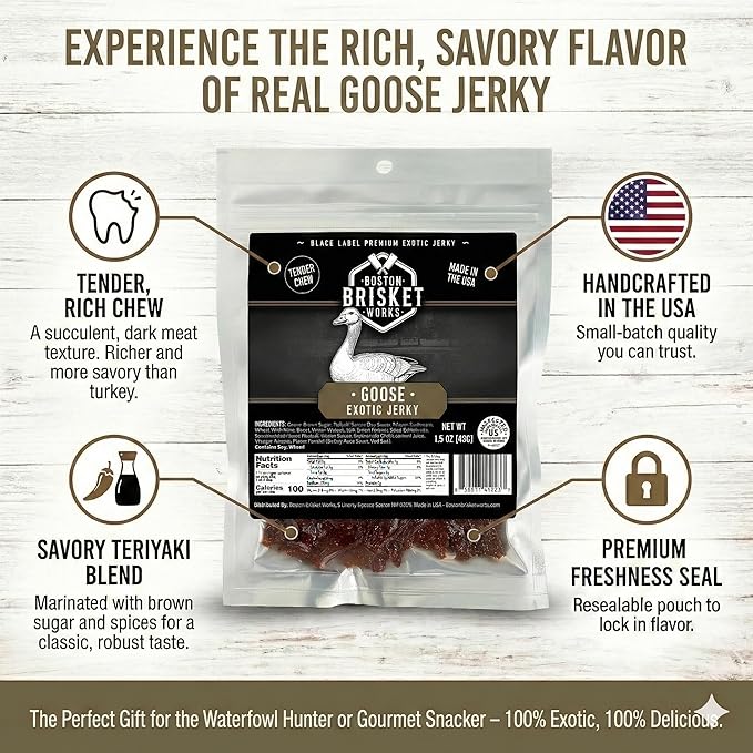 GOOSE JERKY - Premium Waterfowl Meat - Wild Game Bird Snack - Unique Hunter Gift for Dad Grandpa - Exotic Meat Lover Present
