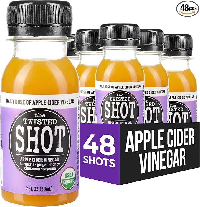 The Twisted Shot | Organic Apple Cider Vinegar Wellness Shots with Ginger Turmeric Honey Cinnamon and Cayenne | Digestion Immunity and Gut Health Support | Ready to Drink | 48 2 oz Mini Bottles